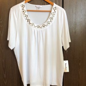 TanJay White Tee with Metallic Accents